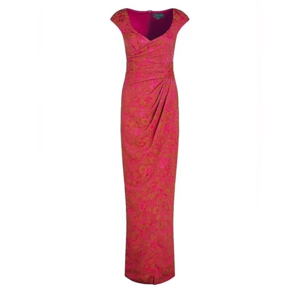 NWT Theia Barbara Floral Jacquard Column Gown - Petunia Pink Size 6